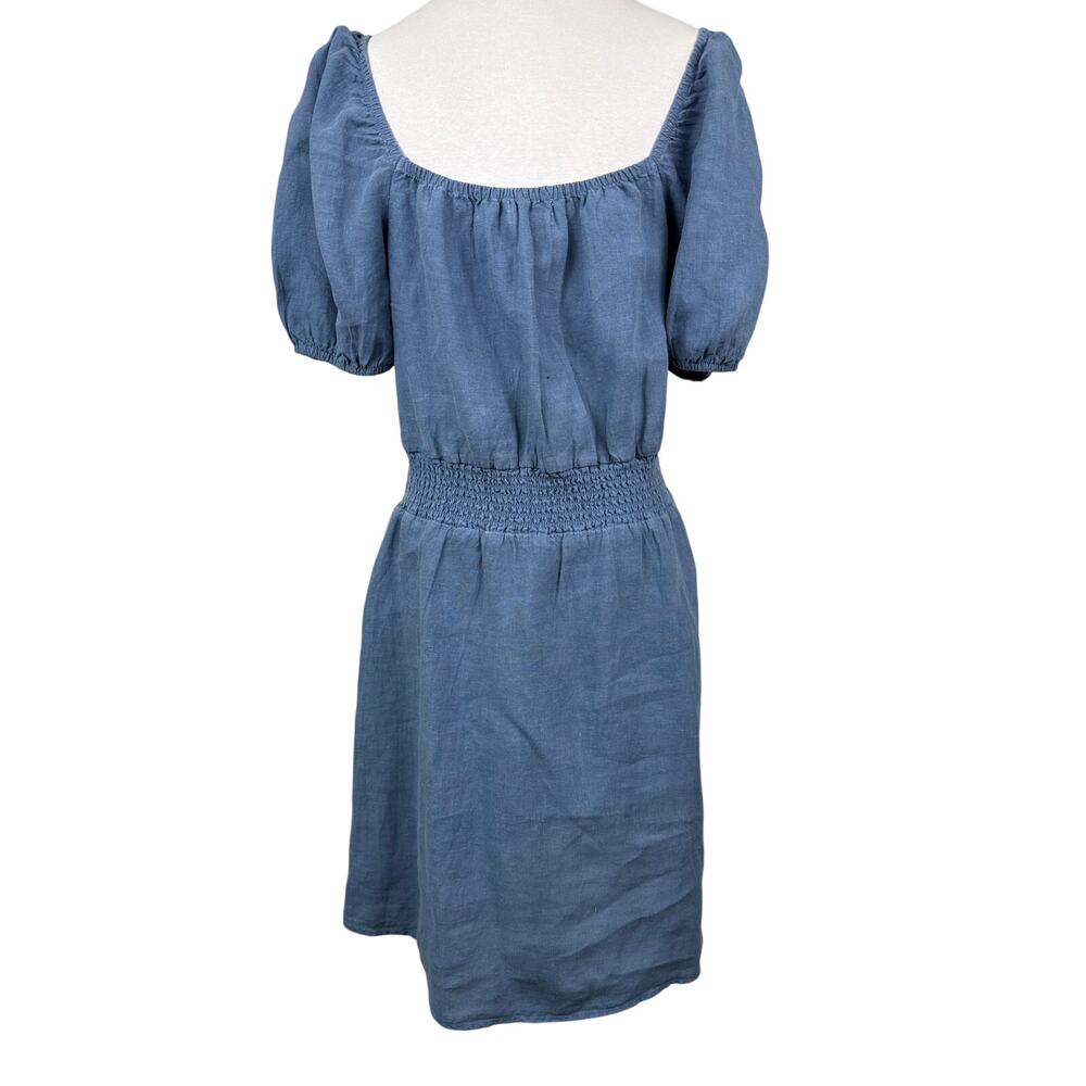Cloth & Stone Linen Tie Front Dress M Blue Peasant Mini Pockets Anthro - Picture 6 of 8